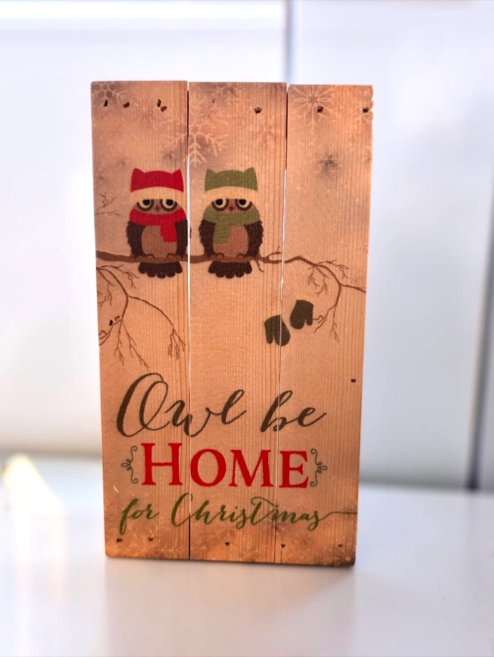 P Graham Dunn Christmas Owl Wood Sign “Owl Be Home for Christmas” Made in USA